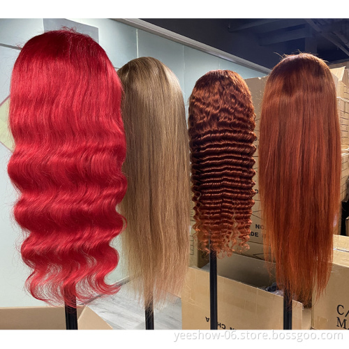 Factory spot wholesale  Virgin Brazilian full lace human hair wig Green red orange brown color  Lace Frontal Wigs